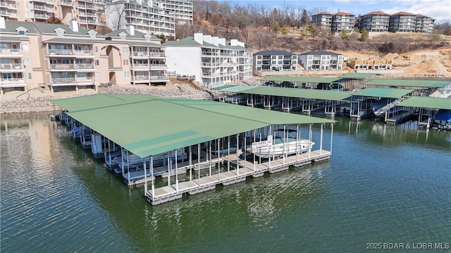 view of dock with a water view