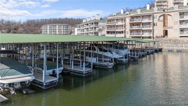 view of dock with a water view