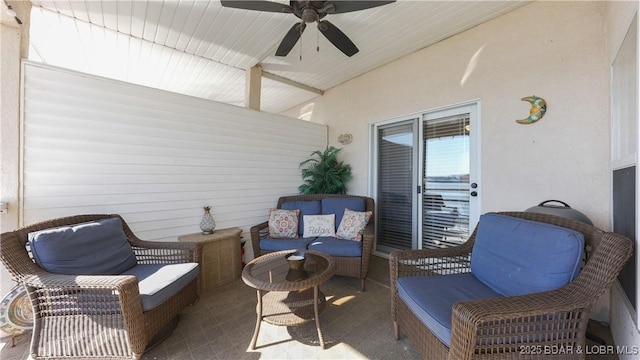 view of patio / terrace with an outdoor living space and ceiling fan