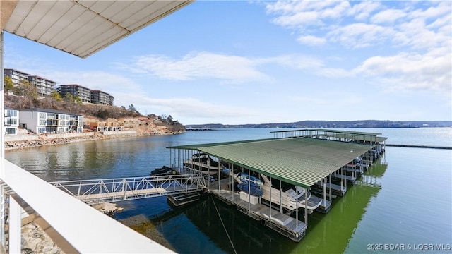 dock area with a water view