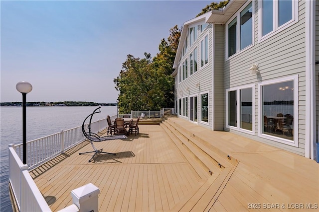 deck with a water view