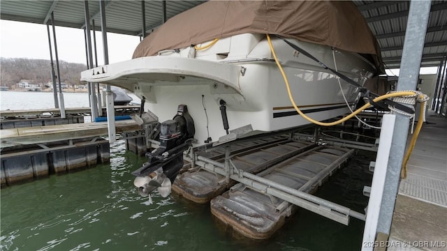 view of dock with a water view