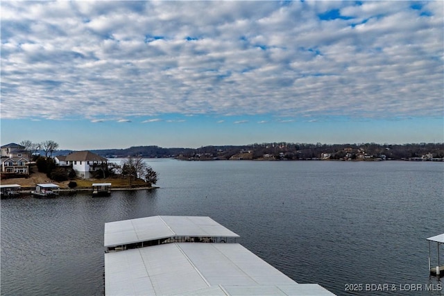 view of water feature with a boat dock