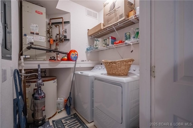 washroom featuring gas water heater and independent washer and dryer