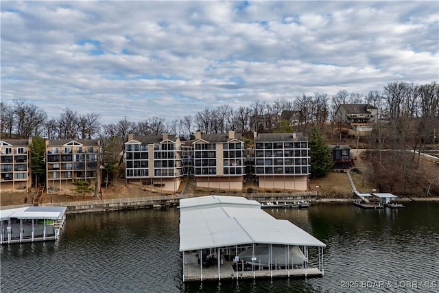 dock area with a water view