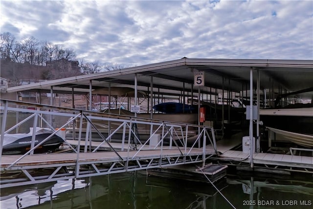 view of dock featuring a water view