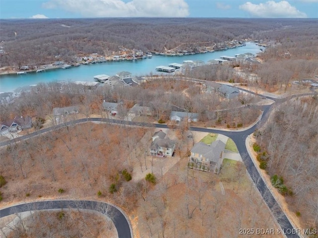 aerial view featuring a water view