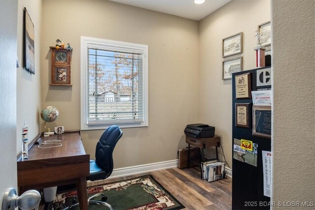 home office featuring hardwood / wood-style flooring