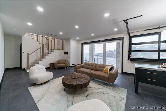 living room with a water view