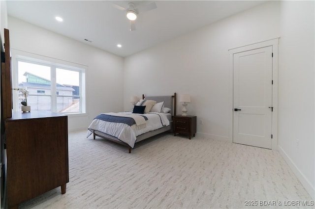 bedroom featuring ceiling fan