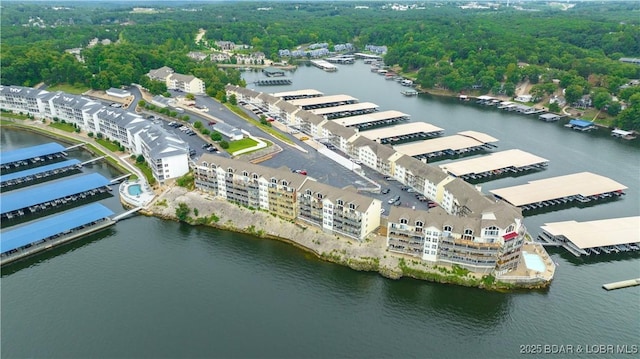 aerial view featuring a water view