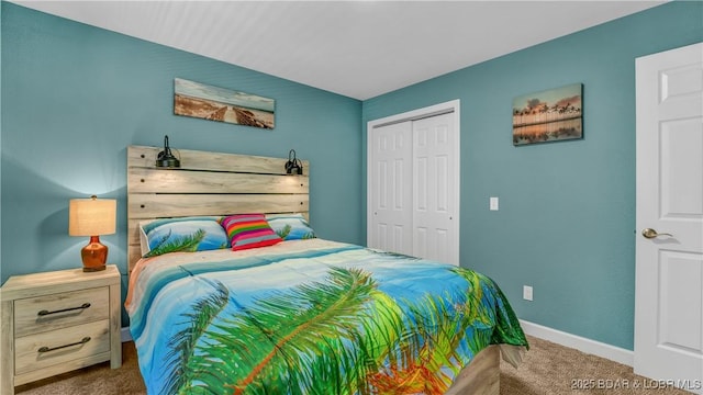 bedroom with carpet floors and a closet