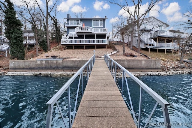 dock area with a water view