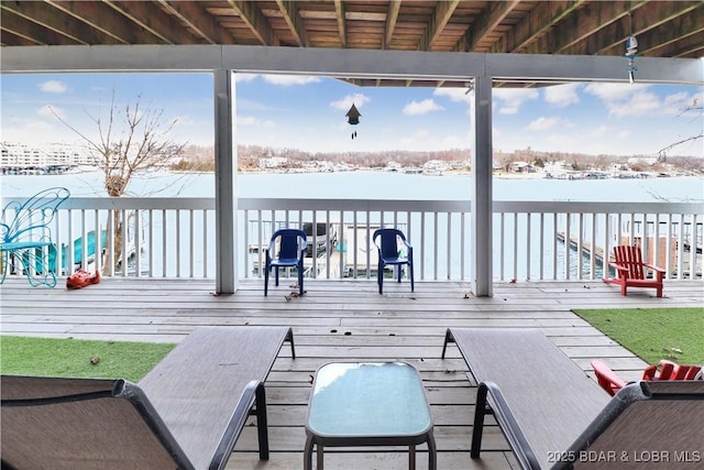 view of snow covered deck