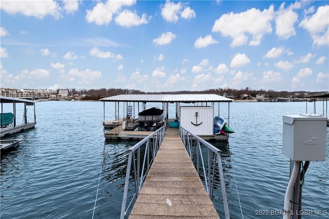 view of dock with a water view