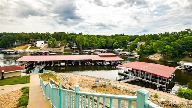 dock area with a water view