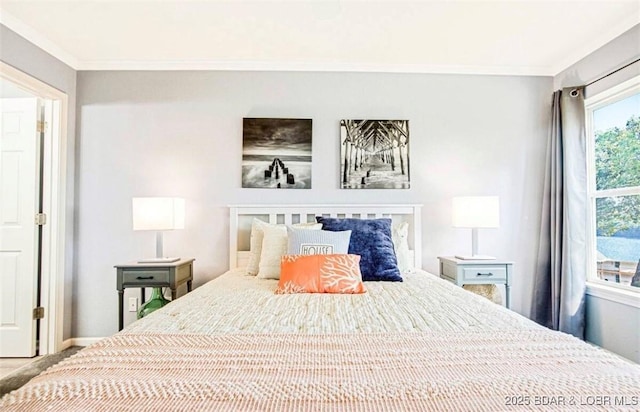 bedroom featuring crown molding