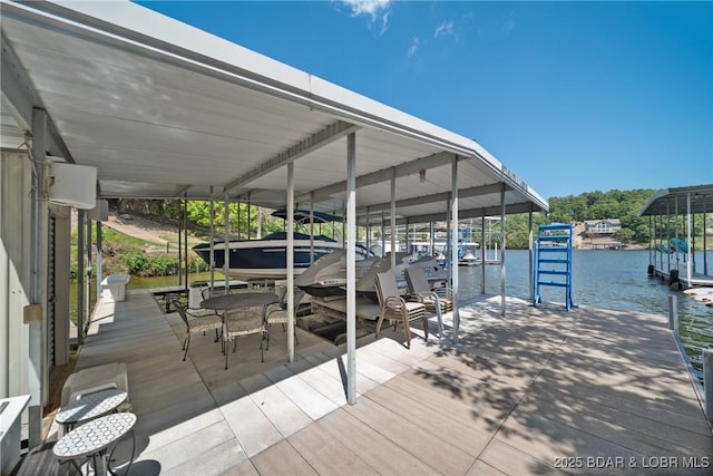 dock area with a water view