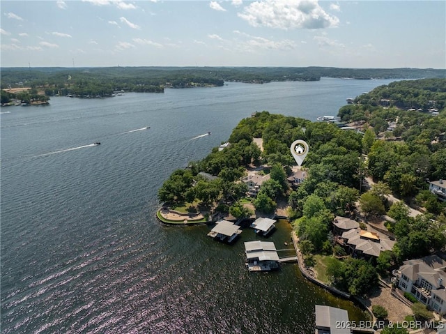 bird's eye view featuring a water view