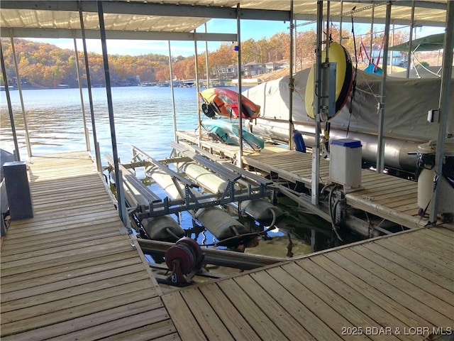 view of dock with a water view