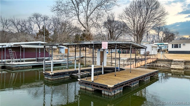 dock area with a water view