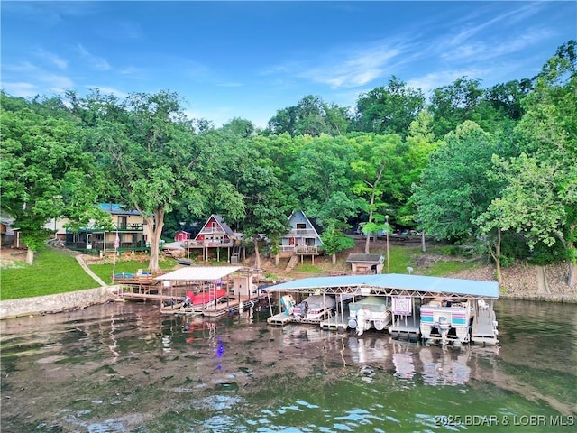 dock area featuring a water view