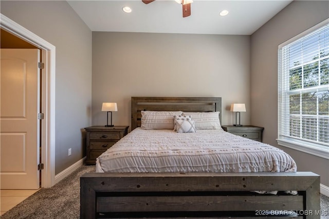 bedroom featuring carpet and ceiling fan