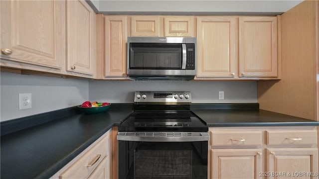 kitchen with appliances with stainless steel finishes and light brown cabinetry