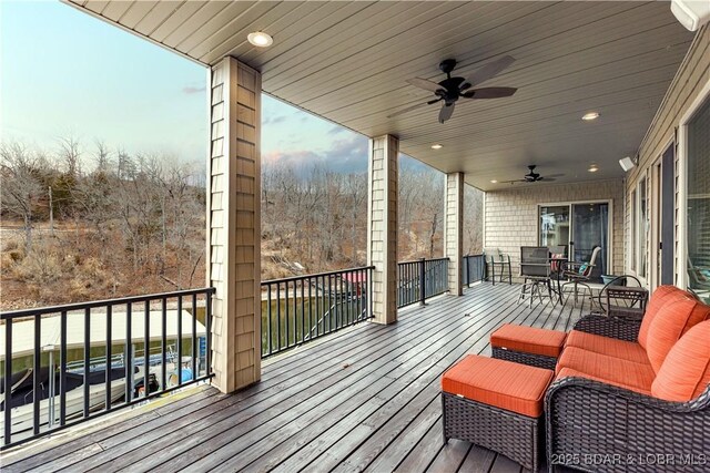27112 White Horse Cir, Rocky Mount, MO 65072 - deck featuring ceiling fan
