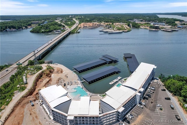 aerial view with a water view