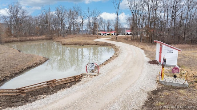 view of street featuring a water view