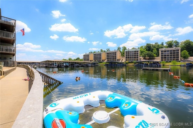 view of dock with a water view