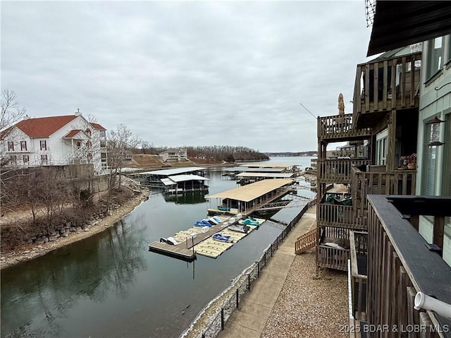 view of water feature with a boat dock