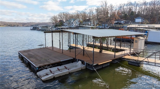 view of dock with a water view