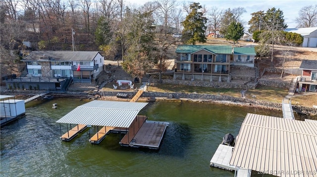 dock area with a water view