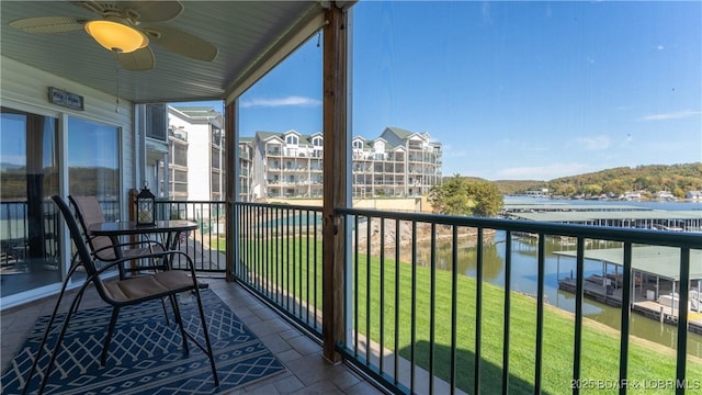 316 Cedar Heights Dr Unit 2C, Camdenton, MO 65020 - balcony with a water view and a ceiling fan
