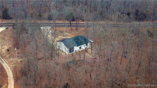 bird's eye view with a rural view and a wooded view