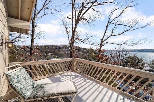 view of snow covered deck