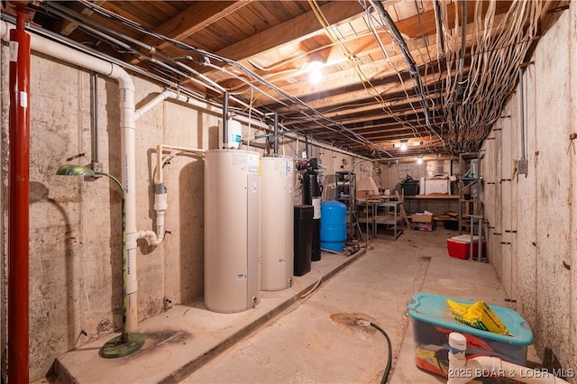 unfinished below grade area featuring water heater