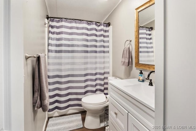 full bathroom featuring vanity and toilet