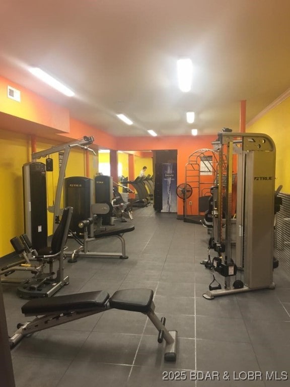 workout area with visible vents