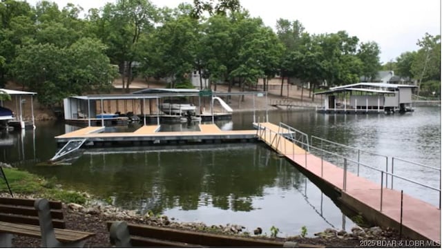 dock area featuring a water view