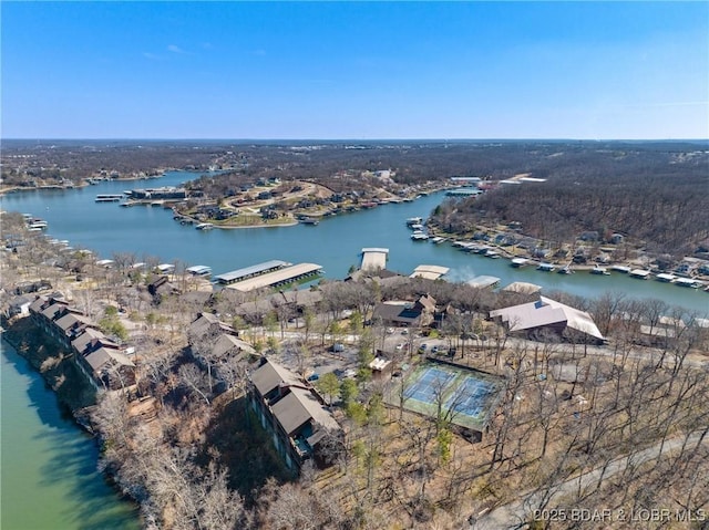 aerial view with a water view