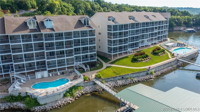 aerial view with a water view