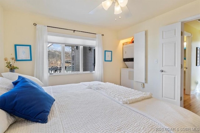 bedroom featuring ceiling fan and wood finished floors