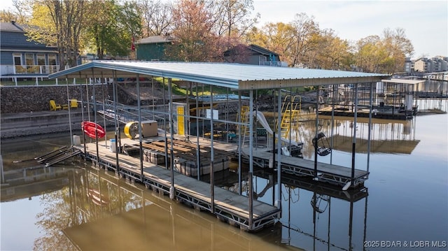 view of dock with a water view