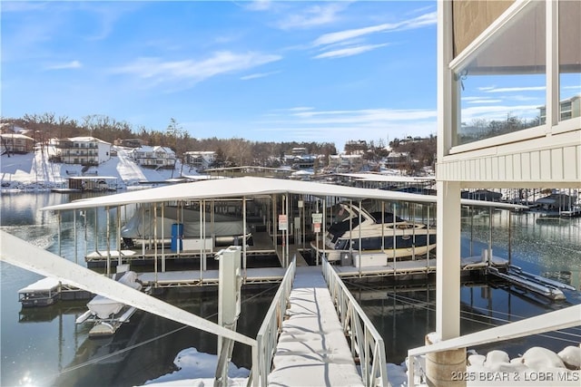 dock area with a water view