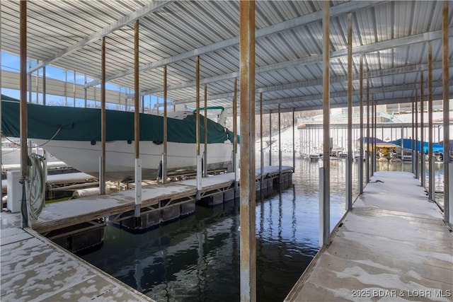 dock area featuring a water view and boat lift