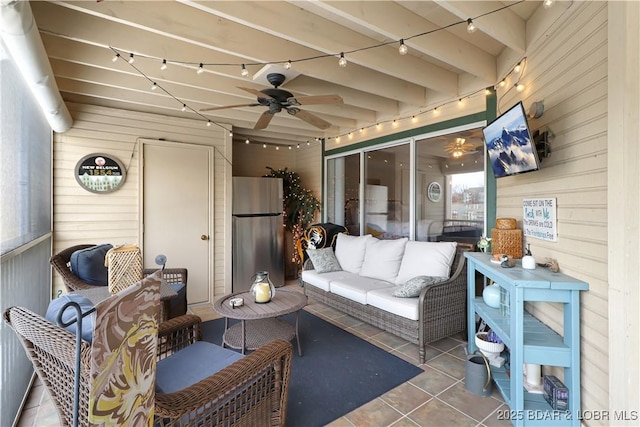 view of patio / terrace with a ceiling fan and an outdoor hangout area