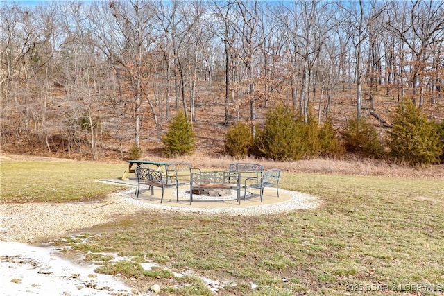 view of yard with an outdoor fire pit